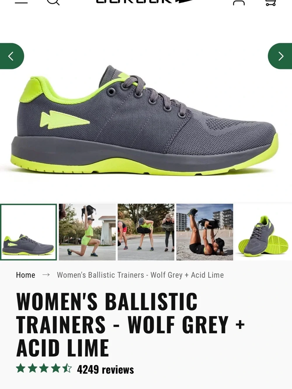 Woman’s Ballistic Trainers Athletic shoes in wolf Grey and Acid Lime